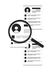 Wall Mural - candidate search with magnifying glass over resumes doodle linear object. recruitment loupe. talent 