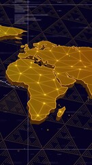 Wall Mural - world map with network connections animation over dark geometric background