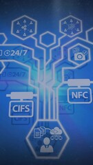 Wall Mural - network connections and data processing animation over blue background with icons