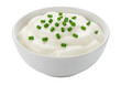 © stock.metket.com - A white bowl filled with creamy sour cream or yogurt, garnished with chopped chives, isolated on white isolated on transparent background