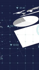 Canvas Print - animation of data analytics and icons overlaying digital interface with world map