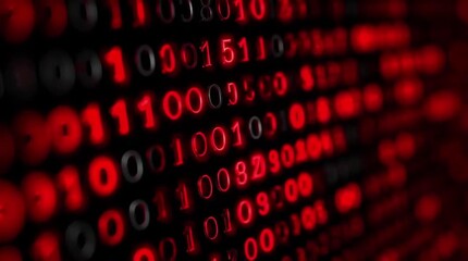 HDR Macro shot of red binary code in a dark coding interface ()