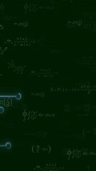 Wall Mural - animation of digital circuit patterns with mathematical equations on dark green background