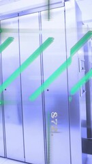 Wall Mural - data processing animation over modern server room with glowing green lines
