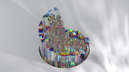 Wall Mural - complex crystal structure with iridescent surfaces rotates, fragments detach and reattach, showcasin
