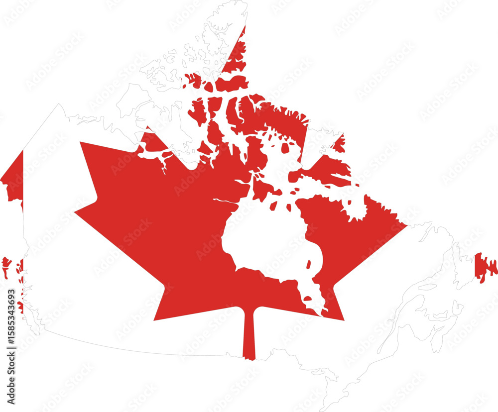 Canada Flag Map with Provincial Borders, Silhouette Design, and ...