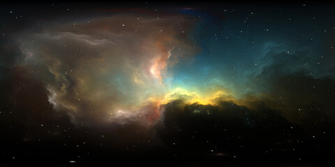 Wall Mural - 360 degree space nebula. giant interstellar cloud with stars, equirectangular projection, environmen