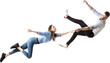 © master1305 - Couple levitating horizontally while holding hands in dramatic fall, on transparent background. Concept of risk, support, surreal flight, emotional bond, challenge, teamwork, falling and saving moment
