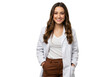 © Over View - A smiling woman doctor in a lab coat isolated on transparent background