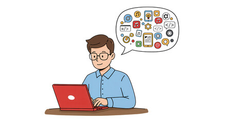 Man Working on Laptop with Digital Technology and Creative Ideas