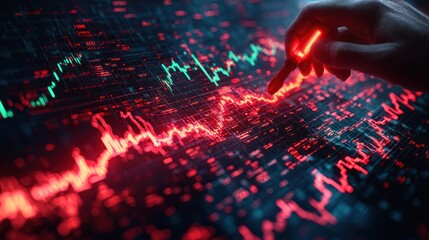 Wall Mural - hand tracing a graph on a digital display.