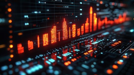 Wall Mural - digital interface with glowing data charts.