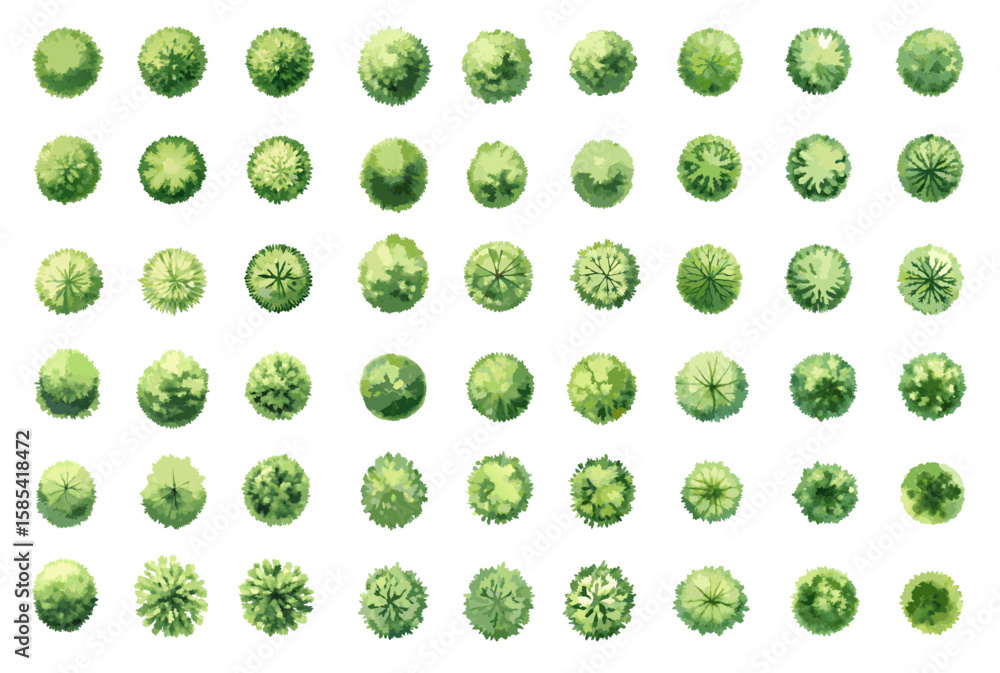 Watercolor Top View Trees Collection. Set for Landscape Design, Maps ...