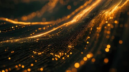 a vibrant array of golden server and networking hardware, emanating a warm glow in the center of a d