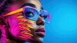© Nena Photo - This striking portrait showcases a woman adorned with vibrant neon face paint and stylish glasses, creating a captivating blend of modern artistry and self-expression that evokes emotions of creativi