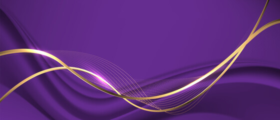 Wall Mural - abstract gold ribbon curve overlap on purple luxury background vector