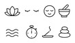 © Alla - Mindfulness Icon Set. Outline icon set of mindfulness and meditation: lotus flower, closed eyes, calm face,
