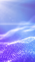 Poster - abstract landscape made of shimmering digital particles on a soft purple and blue gradient backgroun