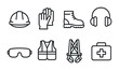 © Alla - Construction Safety Icons. Outline icon set of construction safety equipment: safety helmet, gloves, safety