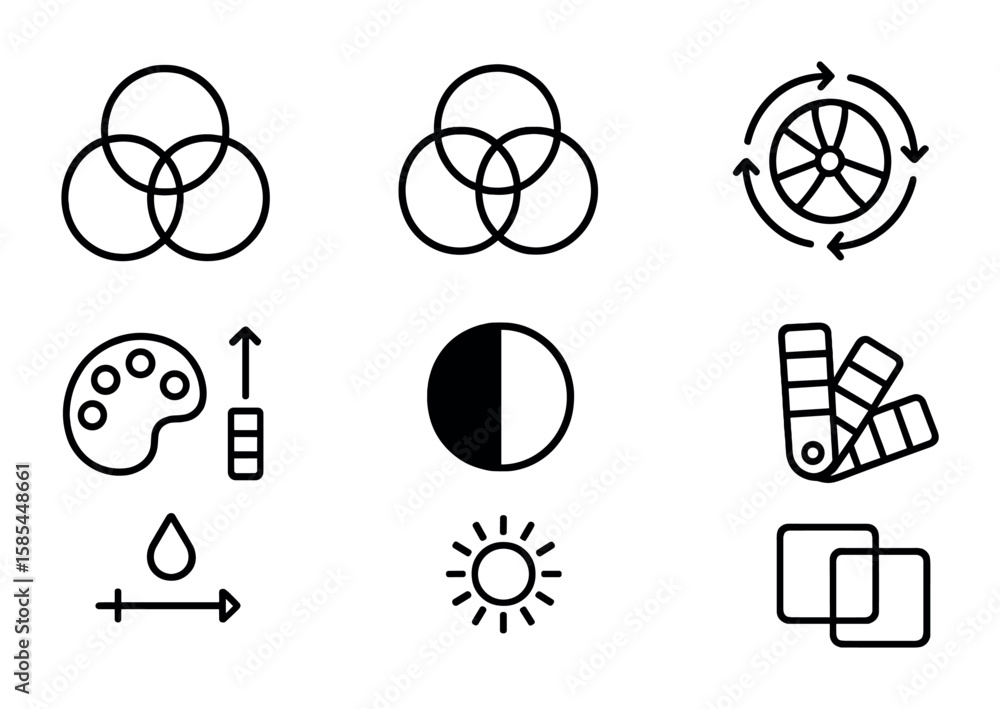 Complementary Functions Icon Vector de Stock Color Theory Icons. Outline icon set of color theory ...