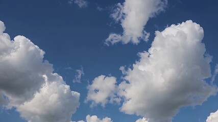 Wall Mural - high definition cloudscape video showing a brilliant blue sky with bright cumulus clouds floating peacefully across the frame symbolizing freedom weather changes and environmental calm