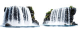 Realistic Waterfall Flow with Cascading Water and Mist, Side View, isolated on white background