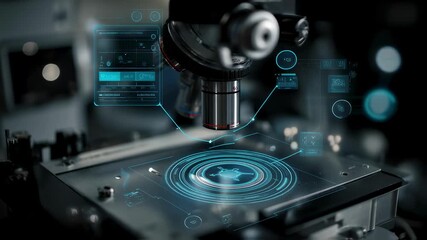 Wall Mural - state of the art microscope examining a sample in a sophisticated laboratory, featuring a futuristic