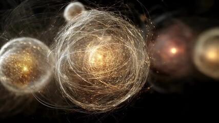 Wall Mural - golden particles are flowing and swirling around a brightly illuminated sphere, creating a mesmerizi