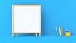 © Mona - Design - Wooden Blank Whiteboard with Colored Pencils on Blue Background