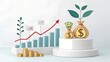 © PAVEL - growth money isolated on transparent 3d podium background with wealth financial business success finance graph stock profit investment chart.