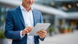 © Lens Legacy - Professional man engaging with tablet outdoors during a sunny day
