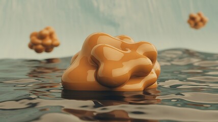 Wall Mural - organic amber forms floating on rippling water abstract