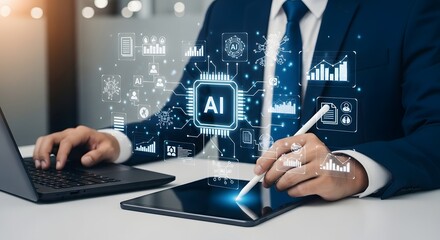 artificial intelligence ai business technology concept businessman using digital tablet