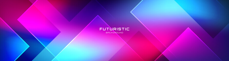 Wall Mural - 3d colorful abstract background overlap layer on dark space with glowing squares effect decoration. 