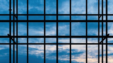 Wall Mural - abstract view of a geometric glass structure against a vibrant sky at dusk, showcasing tranquility