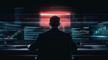 Wall Mural - cybersecurity: silhouette of a person in the digital environment.