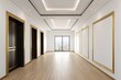 © Ramani - Elegant Modern Hallway with Wooden Flooring and Black Doors Featuring Gold Trim
