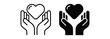 © Victuscon - Outlined and solid icon pair of hands holding heart symbol, representing love, care, support, and charity in minimalist black design