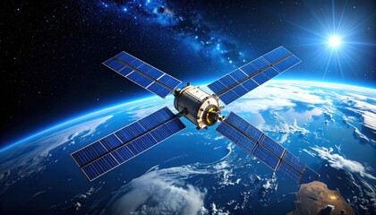 Wall Mural - Astronautical satellite orbiting the earth in a dark starry night sky