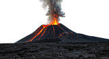 a powerful volcano eruption with glowing lava and dark smoke