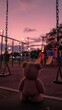 © filmanana - Plush Bear Alone in a Sunset-Lit Playground with Swings and Slides