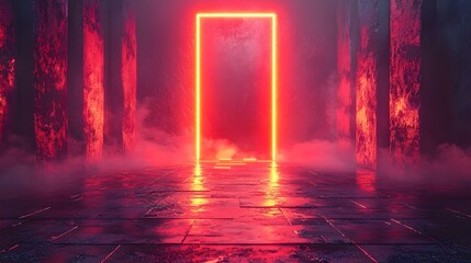 Wall Mural - glowing neon portal in a surreal futuristic environment