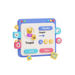 Stylized application interface showcasing personalized avatars and interactive buttons