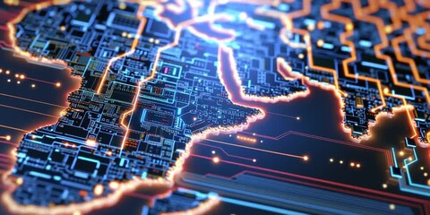Wall Mural - Africa continent on map made of motherboard circuitry