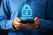 © Technology Mafia - Secure mobile phone user with padlock and stars representing digital privacy