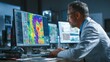 © Javid - Scientists studying earthquake maps on computer screens in a lab. AI generated image