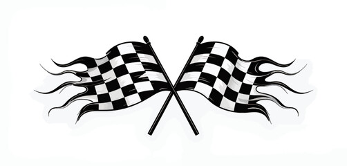 Wall Mural - Crossed Checkered Flags with Dynamic Flames