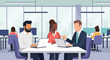 © Digital Asset Studio - Diverse business professionals collaborate around a table with laptops in a modern, open-plan office environment, discussing strategies.