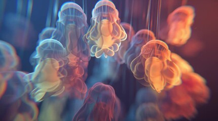 Satisfying looping animation of floating vertical shapes with a soft jelly texture. Abstract background in a gentle, pastel color palette for kids or wellness concepts.

