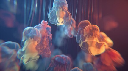 Satisfying looping animation of floating vertical shapes with a soft jelly texture. Abstract background in a gentle, pastel color palette for kids or wellness concepts.

